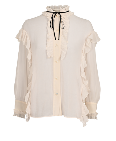 Gucci Ruffle Blouse, &pound;180, Clothing, White, Cotton/Silk, Front view
