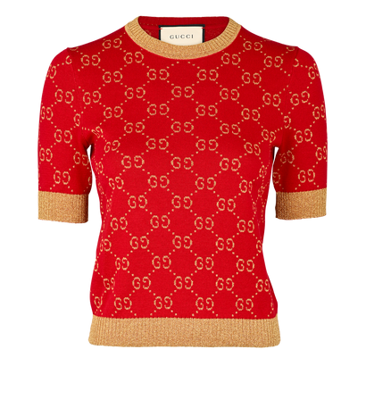 Gucci GG Knit Top, £295, Clothing, Gold/Red, Cotton/Polyester (Polymer), Front view
