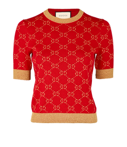 Gucci GG Knit Top, Cotton/Poly, Red/Gold, Sz 2XS, 3*