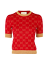 Gucci GG Knit Top, £295, Clothing, Gold/Red, Cotton/Polyester (Polymer), Front view