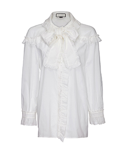Gucci Ruffle Collar Blouse, Cotton, White, UK14