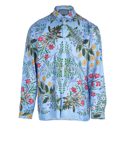 Gucci Floral Print Shirt, &pound;295, Clothing, Blue, Silk, Front view