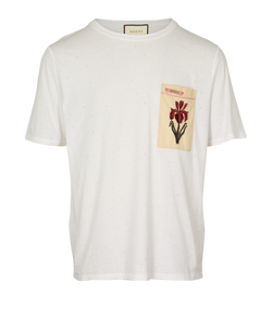 Gucci Embroidered Distressed T-Shirt, Mens, Cotton, White, Sz M, 3*