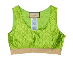 Gucci GG Embroidered Cropped Top, Silk, Green, Sz 4, 4*