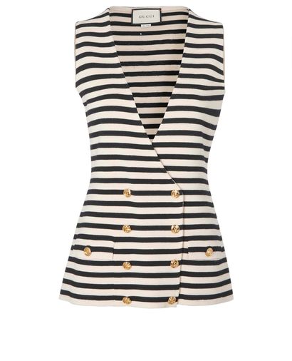 Gucci Striped Stitch Vest, &pound;295, Clothing, Beige/Black, Wool, Front view