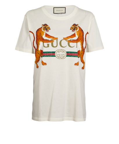 Gucci Dueling Tiger Print T-Shirt, &pound;120, Clothing, White, Cotton, Front view