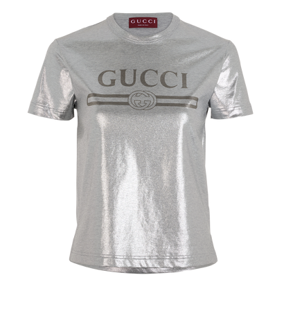 Gucci Logo Laminated T-Shirt, &pound;160, Clothing, Silver, Cotton, Front view