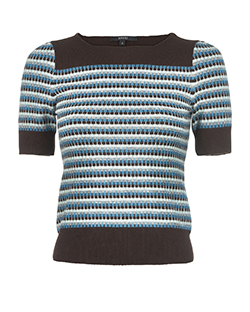 Gucci Short Sleeve Top, Wool, Brown/Blue, UK S