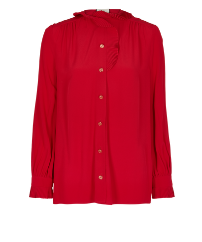 Gucci Frill GG Buttoned Blouse, &pound;220, Clothing, Red, Silk, Front view