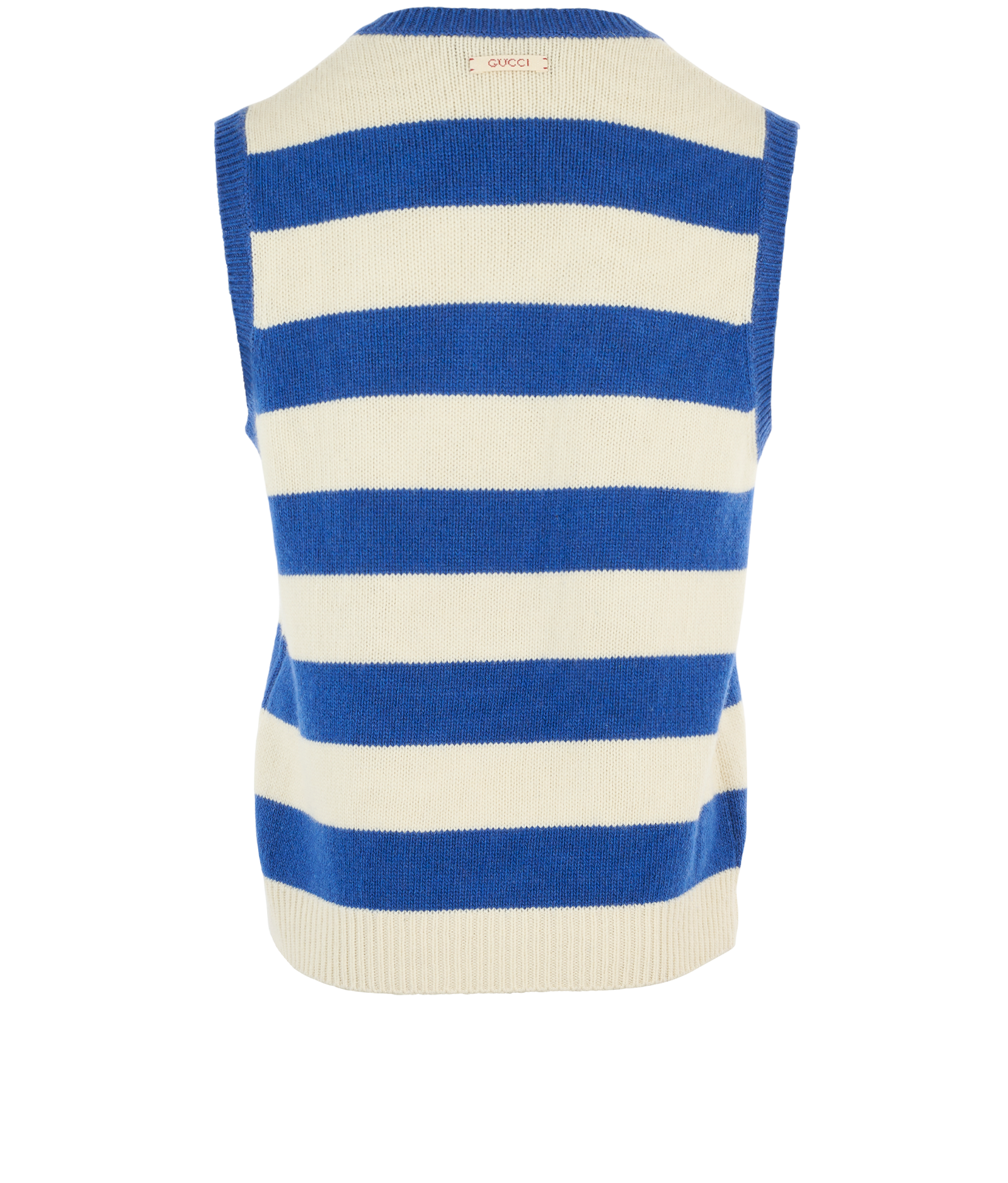 Gucci Striped Knit Pull Over Vest, &pound;175, Clothing, Beige/Blue, Cashmere/Wool, Back view