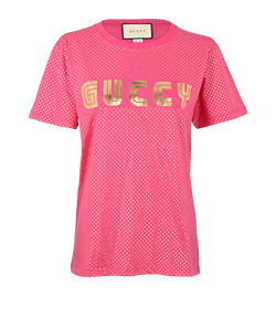 Gucci Logo & Star T-Shirt, Cotton, Pink, Sz 2XS, 2*