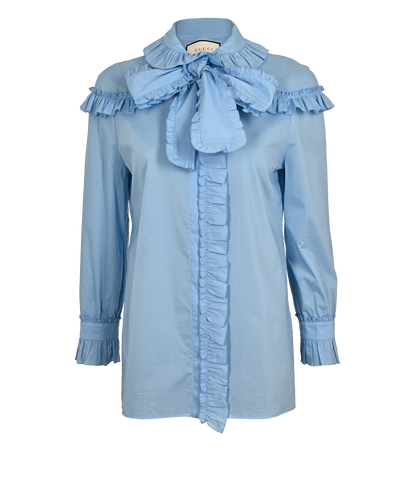 Gucci Ruffle Shirt, &pound;195, Clothing, Blue, Cotton, Front view
