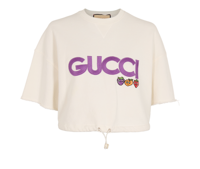 Gucci Logo Embroidered Cropped Top, &pound;195, Clothing, White, Cotton, Front view