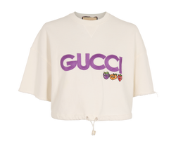 Gucci Logo Embroidered Cropped Top, Cotton, White, Sz M, 2*