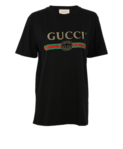 Gucci Oversized Logo & Floral Embroidered T-Shirt, £140, Clothing, Black, Cotton, Front view