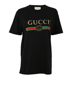 Gucci Oversized Logo & Floral Embroidered T-Shirt, Cotton, Black, Sz XS,2*