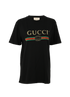 Gucci Oversized Logo & Floral Embroidered T-Shirt, £140, Clothing, Black, Cotton, Front view