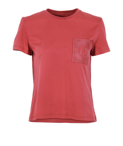 Hermes Embroidered Pocket T-Shirt, Cotton, Pink, UK14, 3*