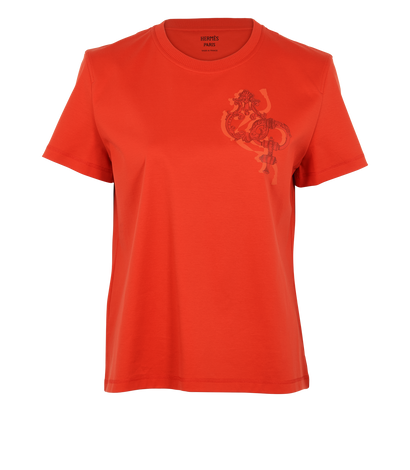 Hermes Droit Cartouche T-Shirt, &pound;210, Clothing, Red, Cotton, Front view