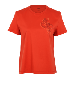 Hermes Droit Cartouche T-Shirt, Cotton, Red, UK 14, 3*