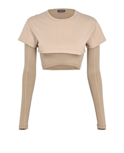 Jacquemus Layered Cropped Top, Cotton, Beige, UK6, 2*