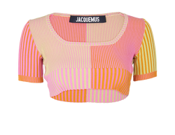 Jacquemus Yauco Cropped Top, Rayon/Cotton, Pink/Yellow/Orange, UK 6, 3*