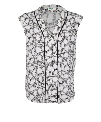Kenzo Rope Print Sleeveless Blouse, &pound;90, Clothing, White, Viscose, Front view