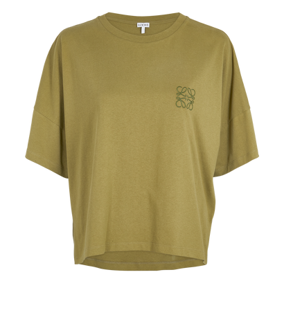 Loewe Embroidered Logo Oversized T-Shirt, &pound;180, Clothing, Khaki, Cotton, Front view