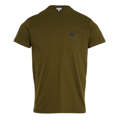 Loewe Anagram Embroidered T-Shirt, &pound;220, Clothing, Khaki, Cotton, Front view