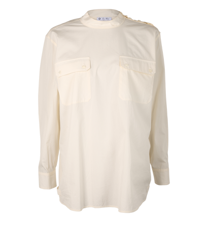 Loro Piana Utility Collarless Shirt, &pound;160, Clothing, White, Cotton, Front view