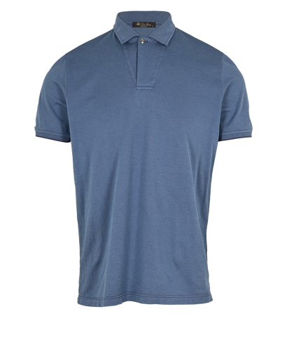 Loro Piana Logo Embroidered Polo Shirt, &pound;180, Clothing, Blue, Cotton/Silk, Front view