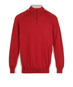 Loro Piana Quarter-Zip Knit Top, Mens, Cotton/Polyester, Red/White, UK50,