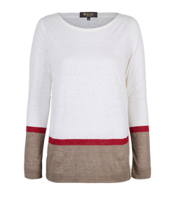 Loro Piana Long Sleeve T-Shirt, Linen, Cream/Red/Brown, UK8, 3*