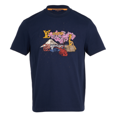 Louis Vuitton 2025 Embroidered T-Shirt, &pound;475, Clothing, Navy, Cotton, Front view