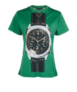 Louis Vuitton Printed Chain Detail T-Shirt, Cotton, Green, Sz S, 2*