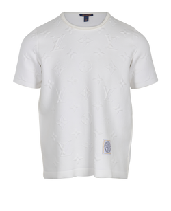 Louis Vuitton Embossed Monogram T-Shirt,Cotton/Polyamide, White, Sz L, 3*