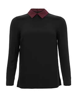 Marni Collar Long Sleeve Blouse, Polyester, Black/Wine, UK 8