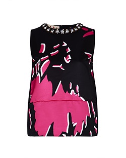 Marni Top with Embellished Collar, Polyester, Black/Multi UK 12