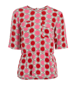 Marni Peplum Spot Print Top, Silk, Pink, UK10, T, 3*