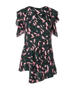 Marni Abstract Print Asymmetric Top, Viscose, Green/Pink, UK8