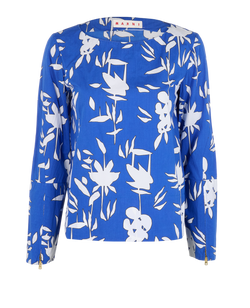 Marni Floral Blouse, Cotton, Blue, Sz M, 3*