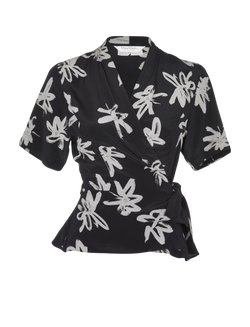 Max Mara Printed Wrap Blouse, silk, black/grey, 12, 2*