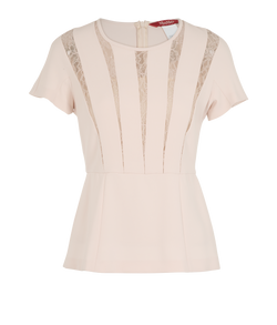 Max Mara Lace Trim Top, Triacetate, Beige, UK8, 2*
