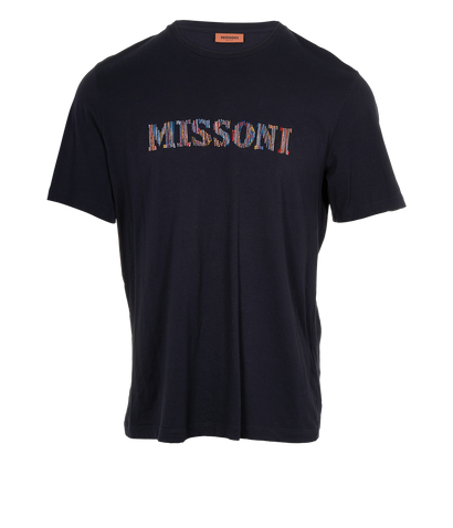 Missoni Logo Embroidered T-Shirt, &pound;80, Clothing, Navy, Cotton, Front view