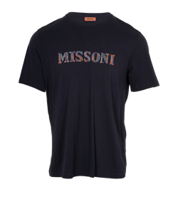 Missoni Logo Embroidered T-Shirt, Mens, Cotton, Navy, Sz L, 2*