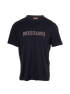 Missoni Logo Embroidered T-Shirt, &pound;80, Clothing, Navy, Cotton, Front view