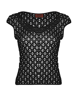 Missoni Lace Short Sleeve Top, Viscose/Linen, Black, UK 10