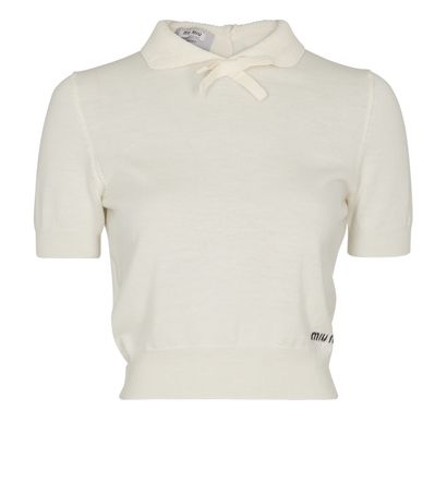 Miu Miu Pearl Buttoned Knit Top, £180, Clothing, Cream, Wool, Front view