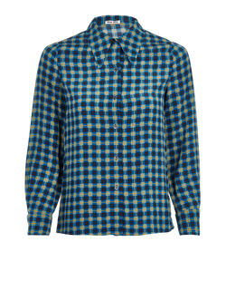 Miu Miu Tartan Button Up Shirt, Silk, Blue/Yellow, UK4, 3*