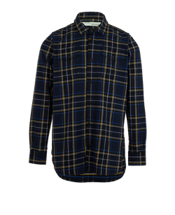 Off-White Plaid Overshirt, Mens, Cotton/Poly, Blue, Sz S, 2*